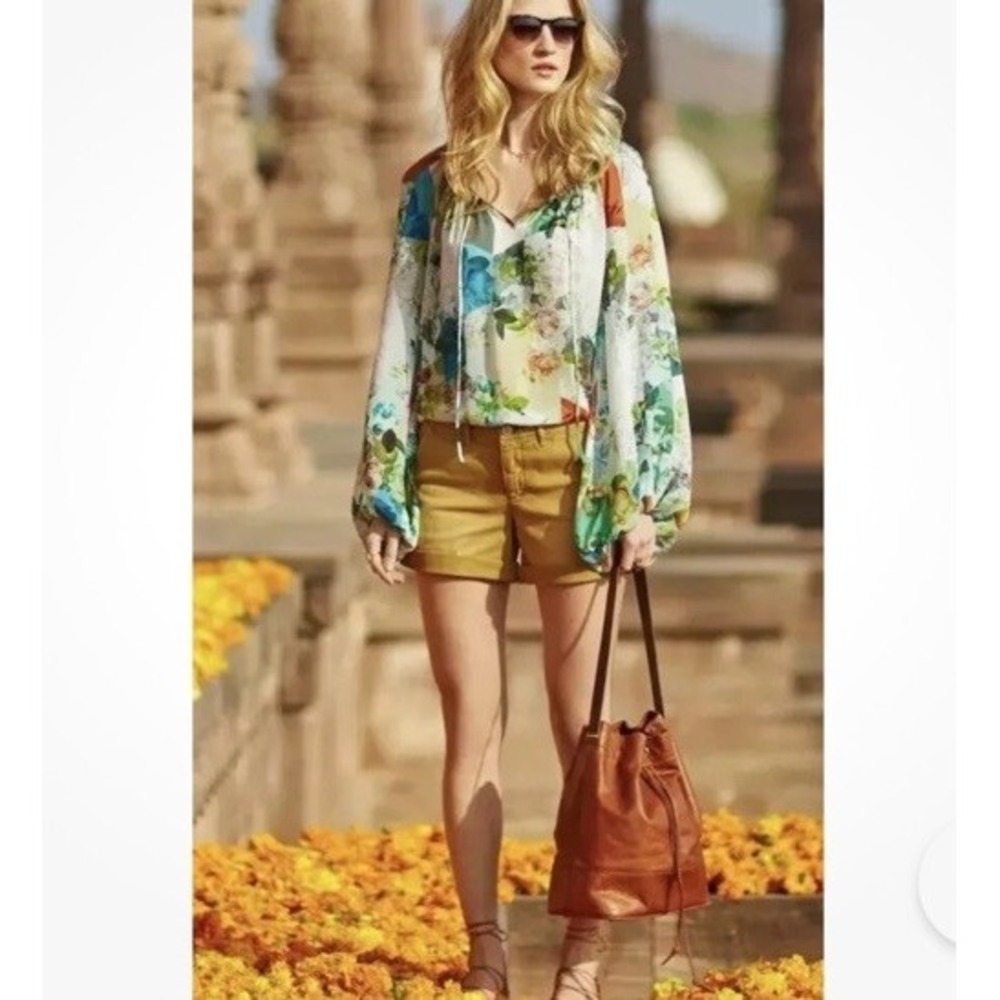 Leifsdottir X Anthropologie Catappa Peasant Blouse Size 4 Multicolor 100% Silk